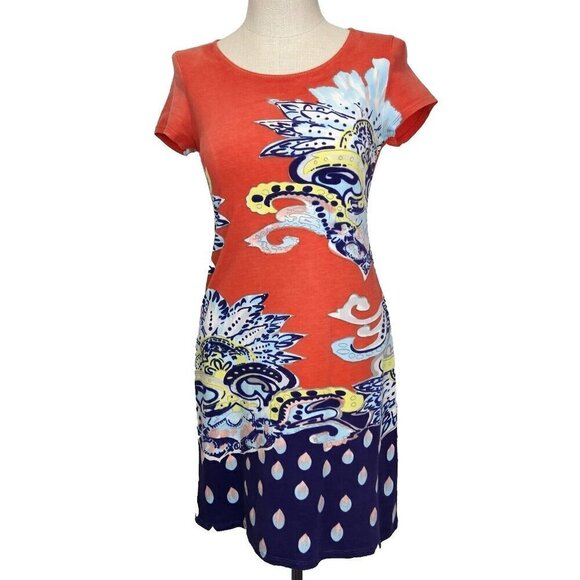 Krimson Klover Red Floral Paisley Tee Shirt Dress Small Short Sleeve Mini Cotton - Picture 1 of 10
